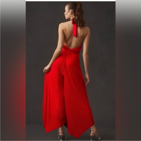 Anthropologie Red Plisse Halter Jumpsuit - Picture 4 of 16